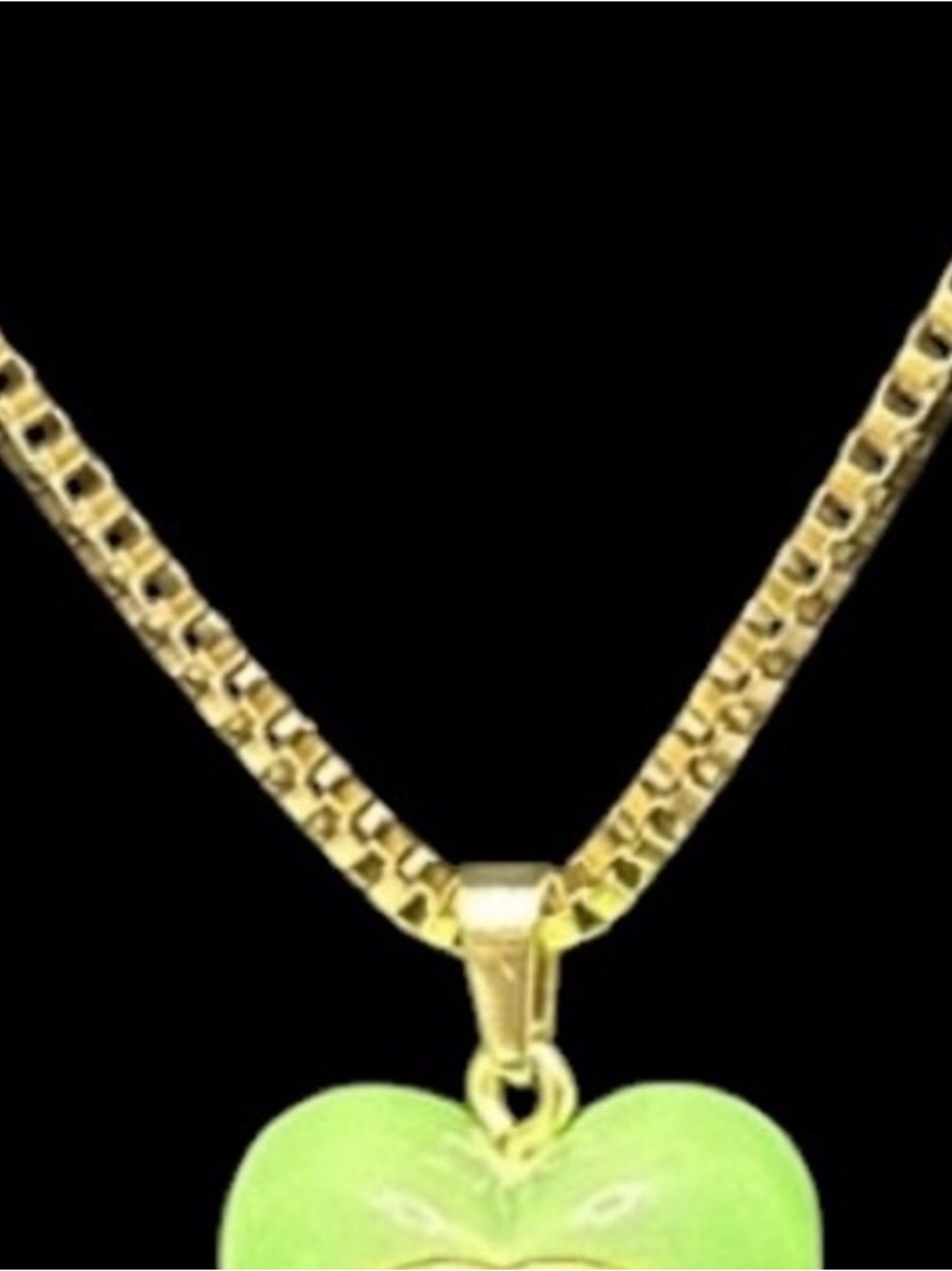 CC Gold Chain Necklace with Lime Green Heart Pendant(stamped) - Picture 3 of 8